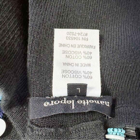 Nanette Lepore Anthropologie Black Knit Beaded Racerback Dress Cover-Up‎ Sz L - Picture 15 of 15